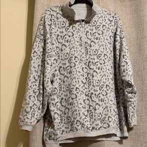 Aerie Gray Animal Print Zip-Up Sweater XL